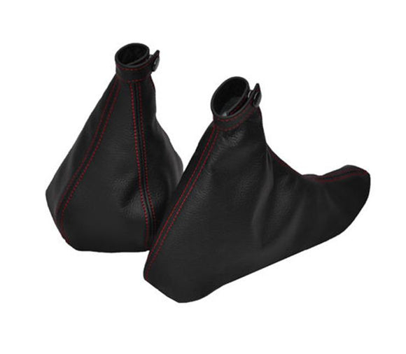 Give your interior premium look with high red stitched quality leather replacement parts for your shift and e-brake boots.     Product specification: Material: real leather   Easy instalation   Package includes: Red stitched real leather shift + e-brake boots
