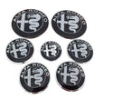 7X ALFA ROMEO LOGO STICKER EMBLEM WHEEL CAPS black hood wheels steering wheel