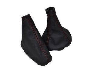 Give your interior premium look with high red stitched quality leather replacement parts for your shift and handbrake boots.     Product specification: Material: real leather    Easy instalation     Package includes:  Red stitched real leather shift + handbrake boots